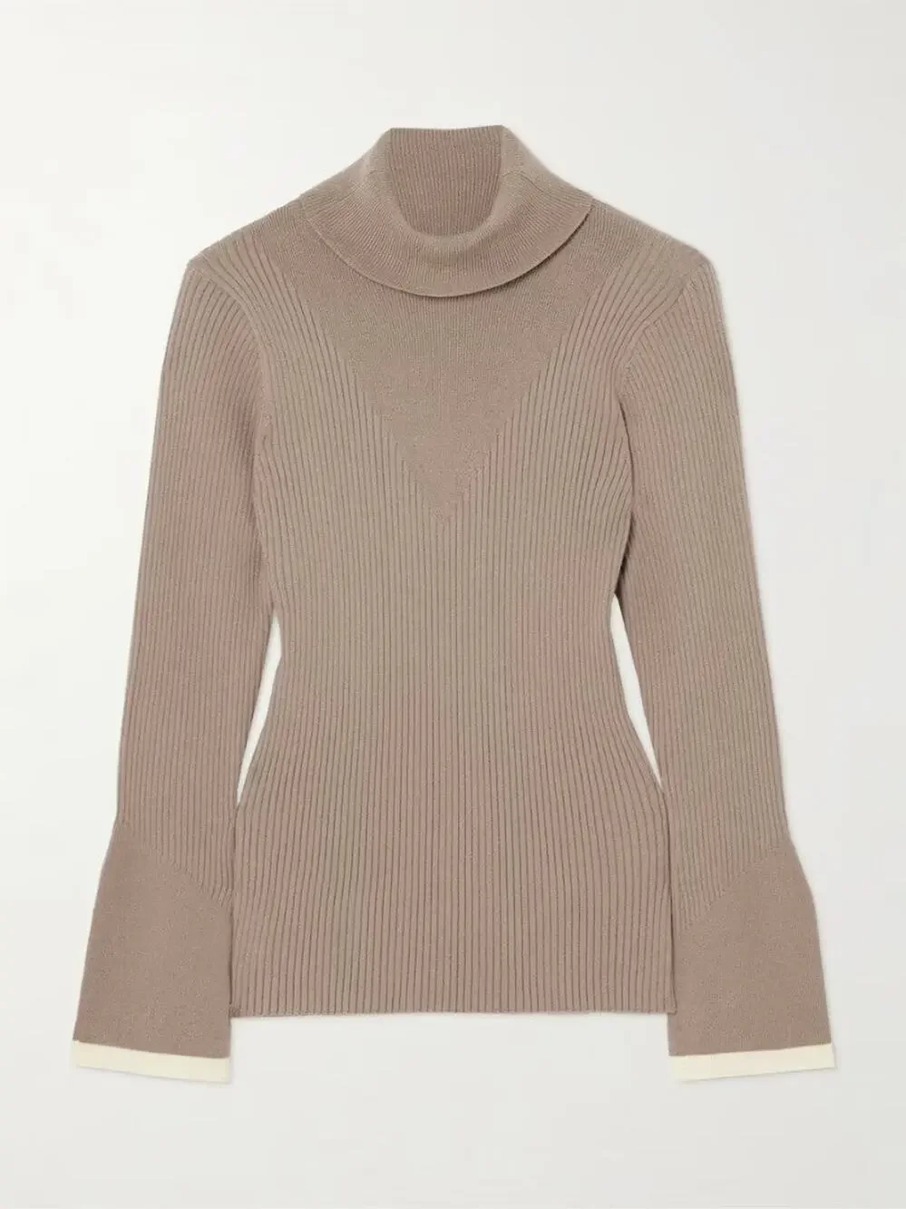 Varley Ravena Ribbed knit Turtleneck Top Mushroom - S